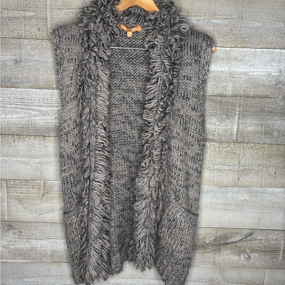 Ellen Tracy gray wool blend shag winter vest large